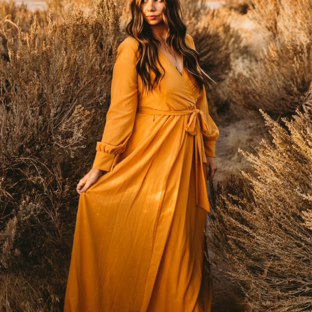 Baltic Born Mustard Long Sleeve Wrap Dress